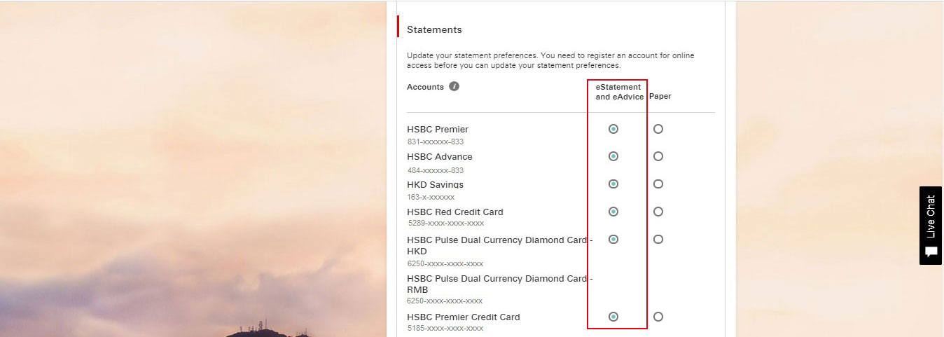 How to switch eStatements and eAdvice screen step 3; image used for HSBC eStatements page.