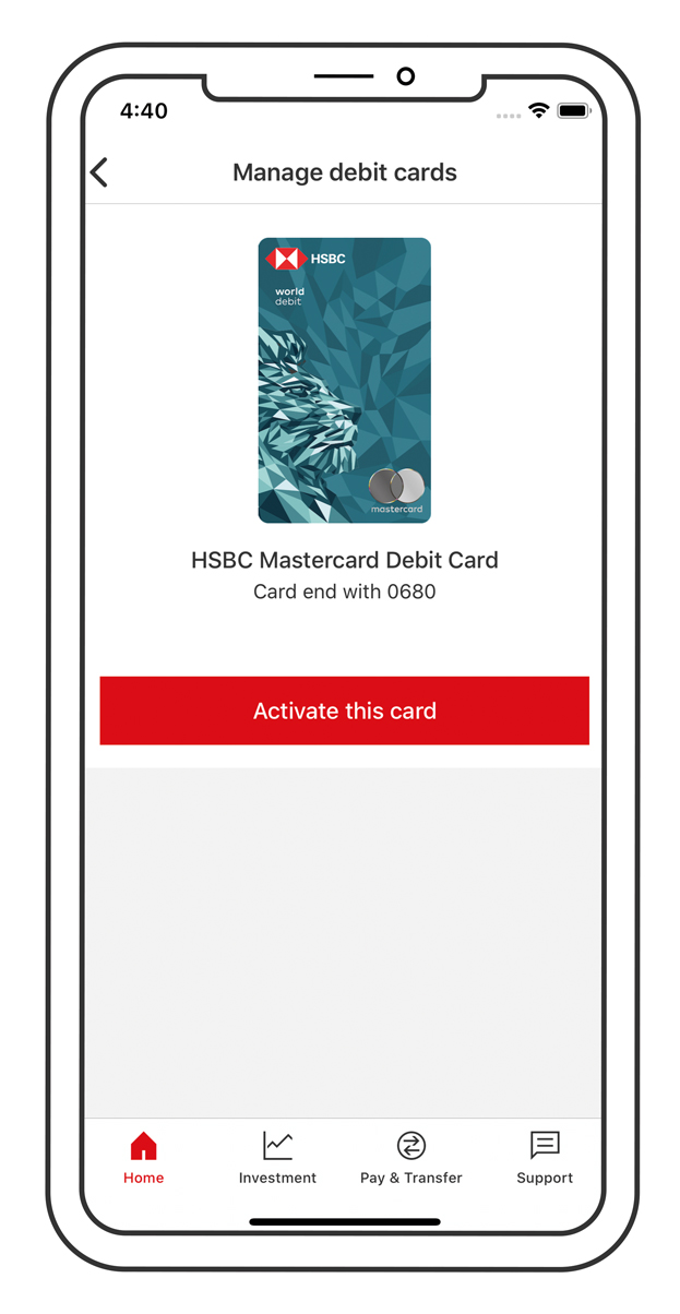 Card activation mobile app screen step 2, image used for activate your card.