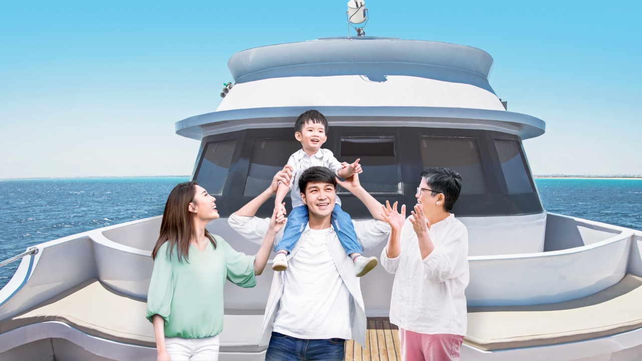 family on yacht