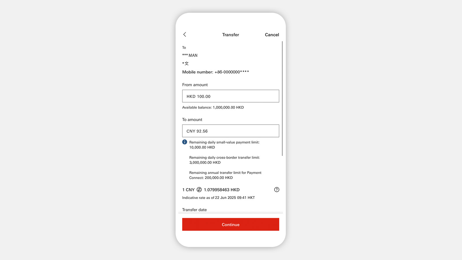 Using HSBC HK Mobile Banking app Send money with FPS step 2